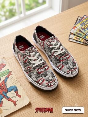 TOMS x Marvel Spider-Man Comic Low Top Lace-Up Sneakers Mens 10.5 10015365